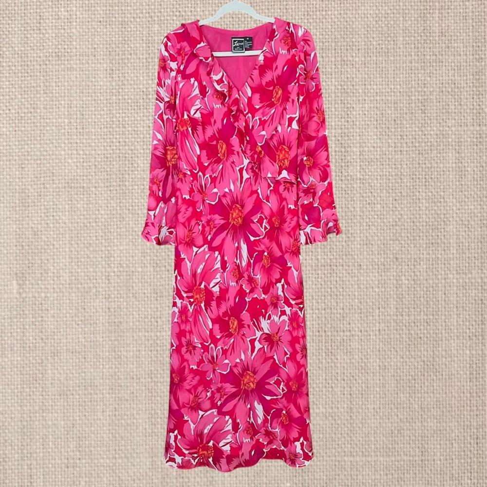 Lennie LNY New York Pink Floral Ruffle Long Maxi Dress Womens Sz 14
